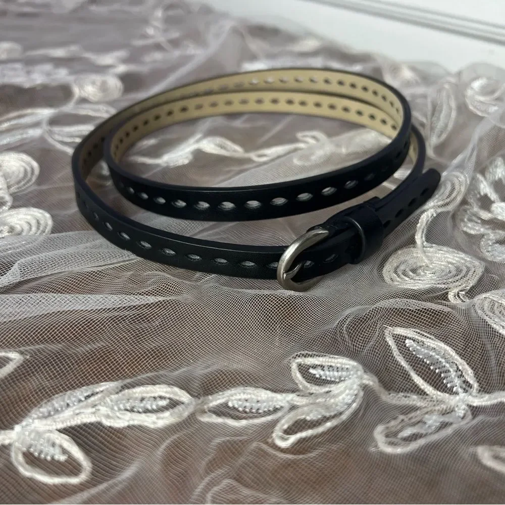 Black Pleather 40”X1/2” Belt with Silver Hardware